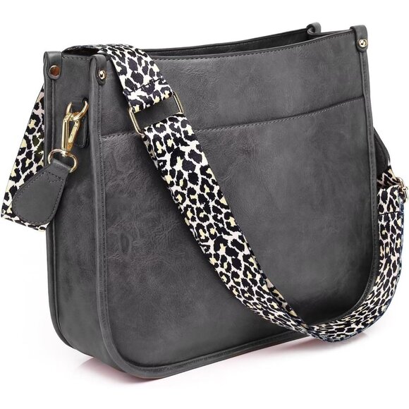 Handbags - Women’s Grey Leather Purse Zipped Pockets Crossbody Bag and Shoulder Bag